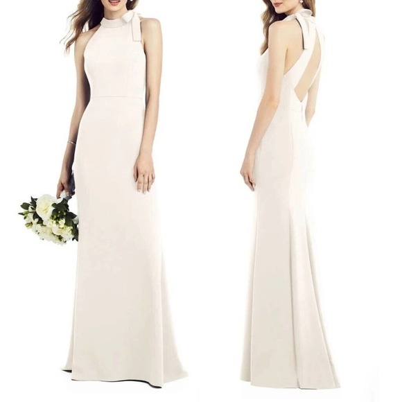 After Six Ivory Bow Neck Crepe Cutout Gown Brand New Size Formal Size 12 - Picture 1 of 9